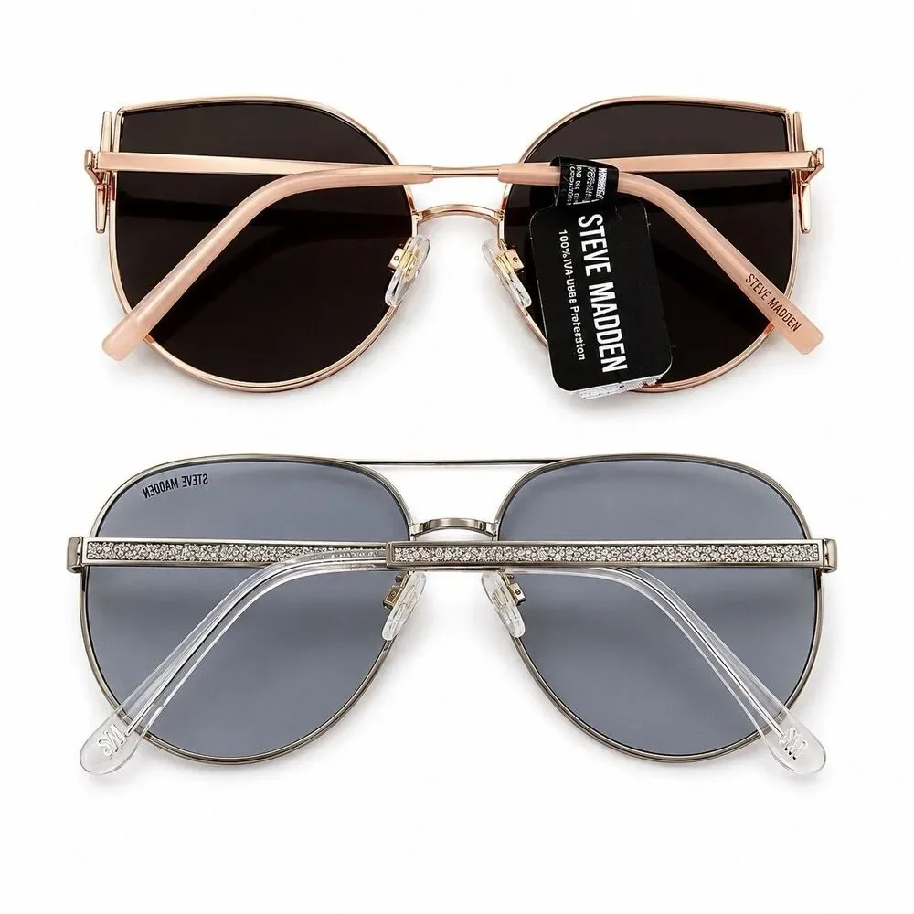 Steve Madden Sunglasses Lot of 2 Aviator Cat Eye Rose Gold Silver NWT UV400